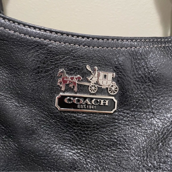 Vintage Coach Madison Maggie Black Leather Shoulder Bag F14336Purple Lining EUC - Picture 7 of 13